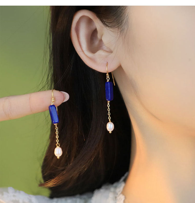 Glseevo Lapis Lazuli Natural Freshwater Pearl Earrings Accessible Luxury High-End Earrings Niche Retro Elegant Earrings