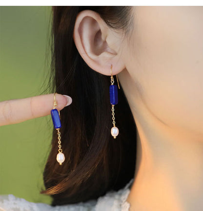 Glseevo Lapis Lazuli Natural Freshwater Pearl Earrings Accessible Luxury High-End Earrings Niche Retro Elegant Earrings
