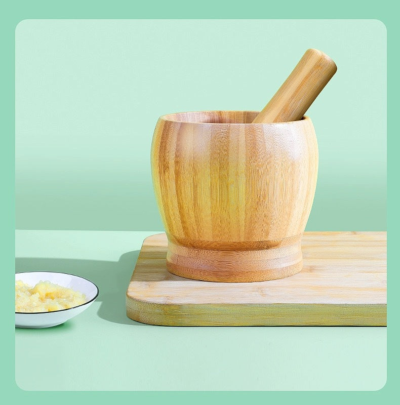 Garlic Mashing Pot Garlic Mashing Pot Mortar Mashing Garlic Mashing Pot Household Garlic Pot Mashing Pot Press Garlic Stick Spicy Bamboo and Wood