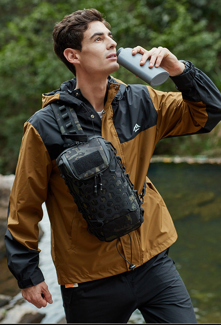 Men's Tactical Chest Bag, Crossbody Bag, Functional Outdoor Travel Lightweight Camouflage Shoulder Bag, Multi-Functional Lure Backpack