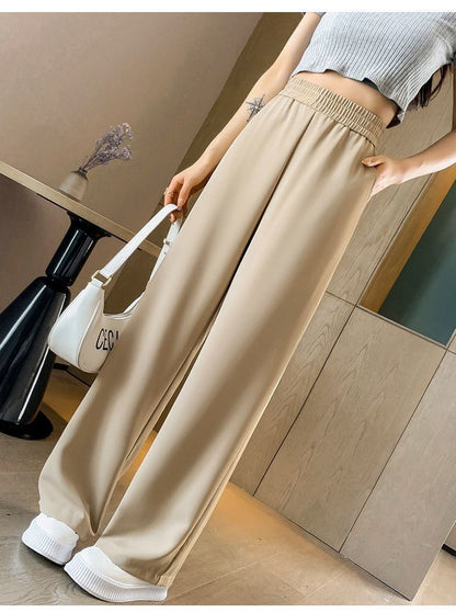 Ice Silk Thin Narrow Wide-Leg Suit Pants for Women, Summer Casual Pear-Shaped Body Slimming Drape Straight Sunscreen Pants