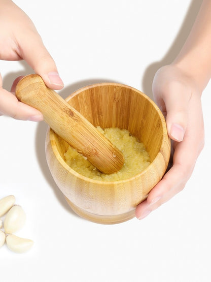 Garlic Mashing Pot Garlic Mashing Pot Mortar Mashing Garlic Mashing Pot Household Garlic Pot Mashing Pot Press Garlic Stick Spicy Bamboo and Wood