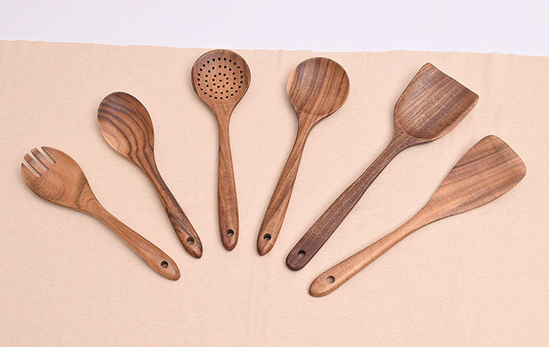 Paint-free Wax-free Wooden Cooking Spoon Shovel suit Kitchenware Long Handle Non-stick Pan Stir-frying Shovel Wooden Acacia Soup Spoon