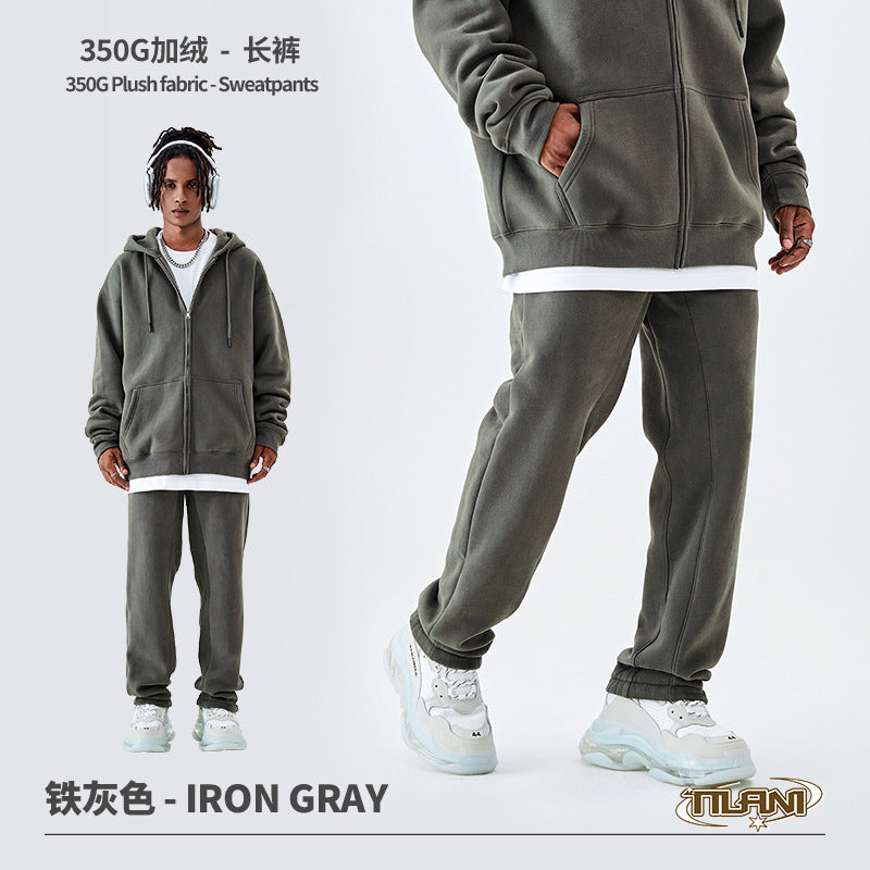 Tilani Men's Sweatshirt Cross-Border Casual Sports Suit Fashionable Pure Color Sweatshirt for Men and Women Simple Zipper Hoodie