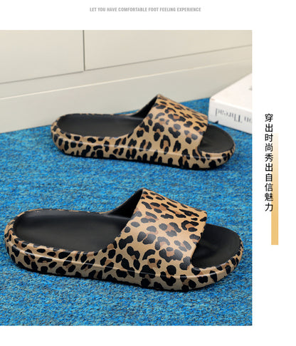 Foreign Trade Wholesale Leopard Print Slippers for Outer Wear Korean Style Printed Slippers for Couples Outdoor Sandals Women's Thick-Soled Bathroom Slippers