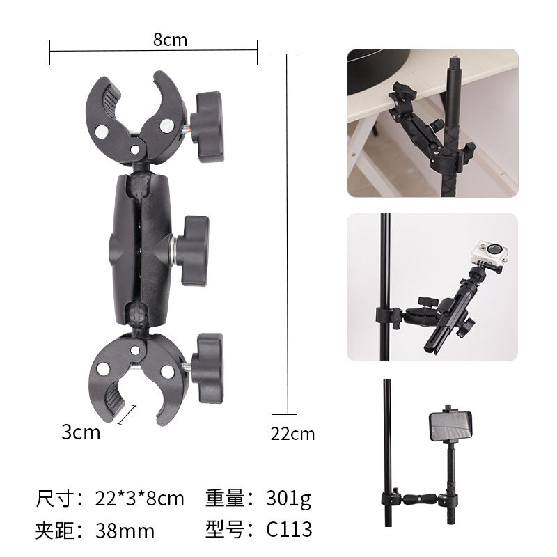 Action Camera Handlebar Bracket, Cycling Navigation Double-Head Clamp Bracket, Universal Ball Head Motorcycle Mobile Phone Holder