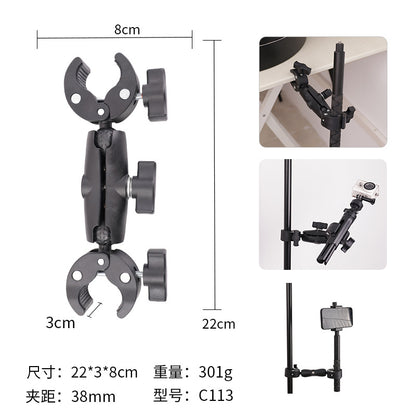Action Camera Handlebar Bracket, Cycling Navigation Double-Head Clamp Bracket, Universal Ball Head Motorcycle Mobile Phone Holder