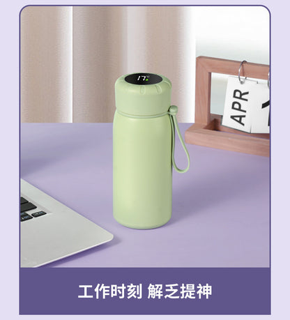 Intelligent temperature display thermos cup 316 stainless steel thermos cup solid color simple flower tea cup women's portable carrying rope accompanying cup