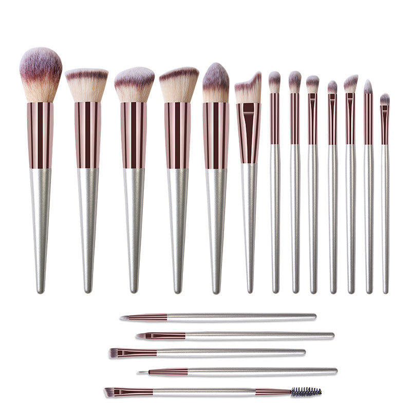 Cross-Border Popular Makeup Brushes 18 Pieces Champagne Color Wooden Handle Set Brushes Eye Shadow Brush Cosmetic Bag Beauty Tools Wholesale