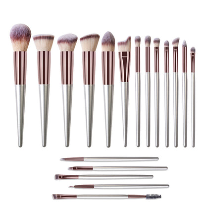 Cross-Border Popular Makeup Brushes 18 Pieces Champagne Color Wooden Handle Set Brushes Eye Shadow Brush Cosmetic Bag Beauty Tools Wholesale
