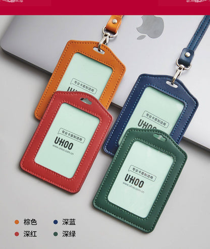 High-End Genuine Leather Card Holder with Company Logo Printing, Leather Name Badge, Employee Id Card, Access Card Holder