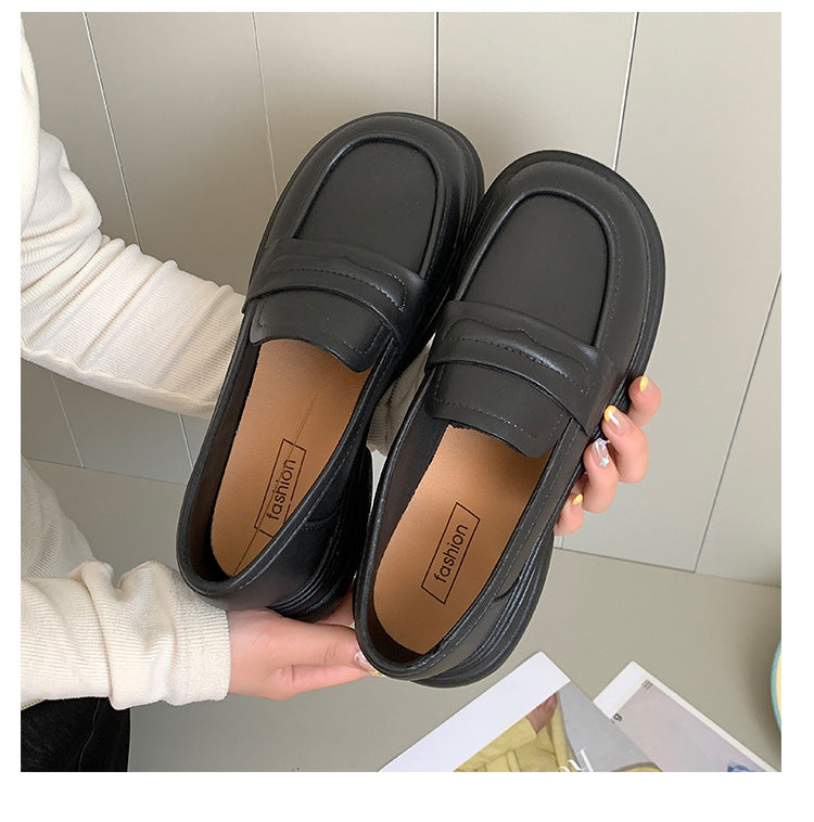 Thick-Soled Loafers British Style Slip-On White Shoes for Women 2025 New Versatile Toe-Toe Shoes Cross-Border Foreign Trade Women's Shoes