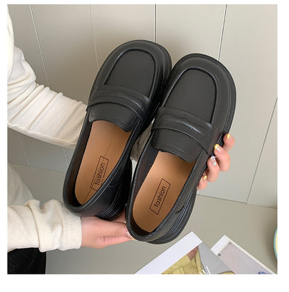 Thick-Soled Loafers British Style Slip-On White Shoes for Women 2025 New Versatile Toe-Toe Shoes Cross-Border Foreign Trade Women's Shoes