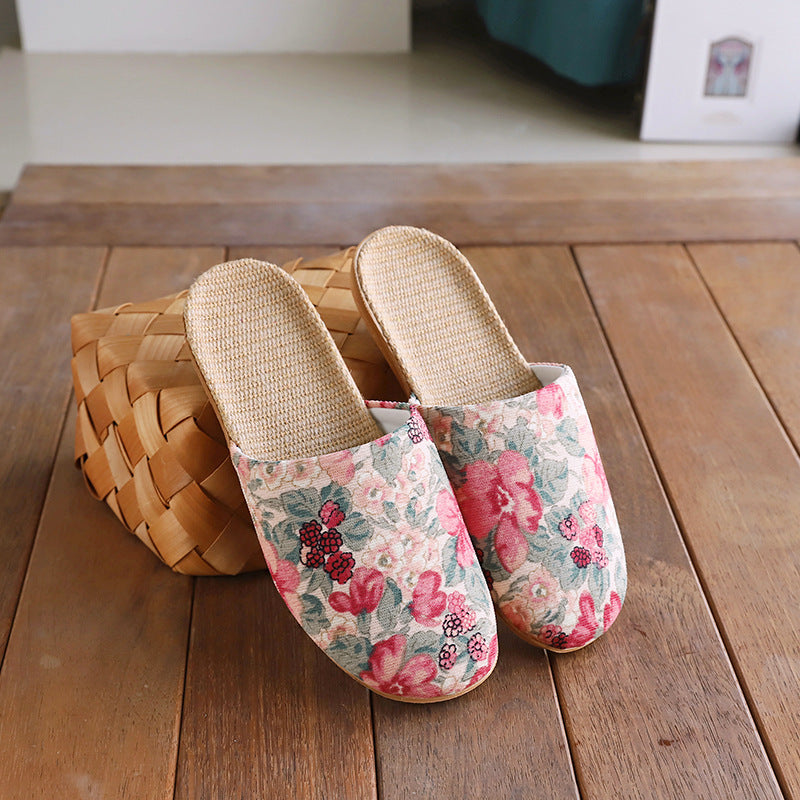 Baotou Spring & Fall Indoor Comfortable and Breathable Linen All Year Round Home Fabric Sandals for Women and Couples Floor Soft Bottom Home