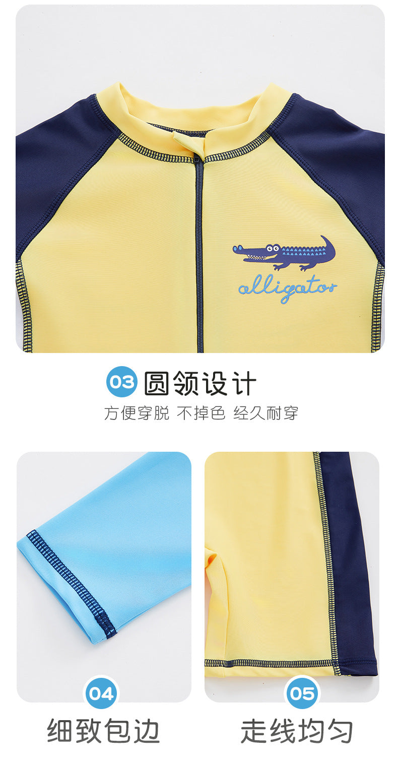 Summer New Children's Swimsuit Big Children's Long-sleeved Sunscreen Suit Boy's Swimsuit Comfortable Fit Student's Swimsuit