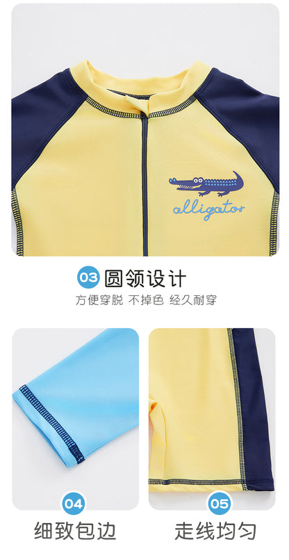 Summer New Children's Swimsuit Big Children's Long-sleeved Sunscreen Suit Boy's Swimsuit Comfortable Fit Student's Swimsuit