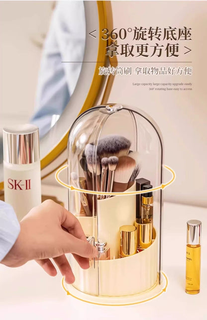 Cosmetic Brush Storage Cylinder Rotating Dustproof Dressing Table Cosmetic Storage Box Lipstick Eyeshadow Storage Rack Desktop Pen Holder
