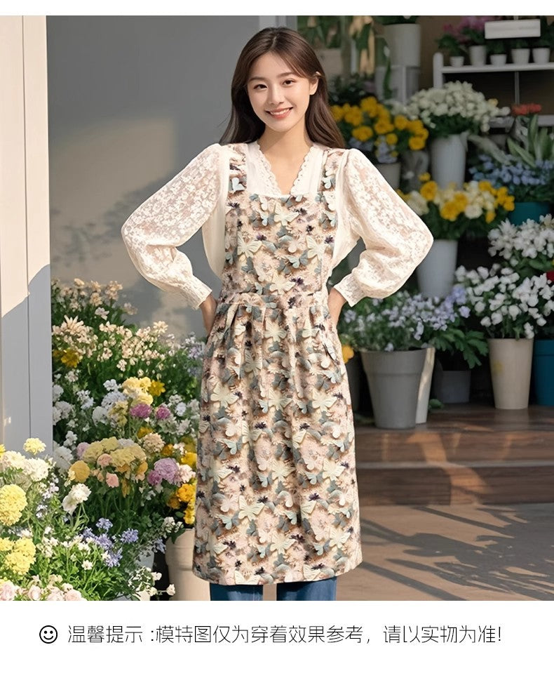 Floral Apron, High-Looking, Young Style, Anti-Fouling Suspenders, Flower Shop, Cafe, Cake Shop, Baking Work Clothes