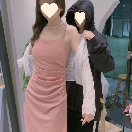 Strappy Dress 2026 Summer New Style Waist-Cinching Slimming Dress for Women, Covering the Body, Elegant, Sexy, Solid Color Bodycon Dress by PDG ibma