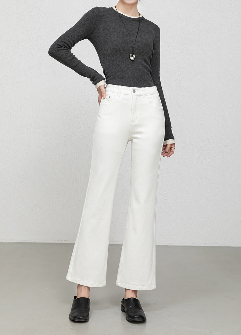 Miaoyu Nine-Point Flared Pants for Women, High-Waisted, Slimming, Nine-Point Jeans, Spring 2026, Four-Way Stretch Bell-Bottom Pants