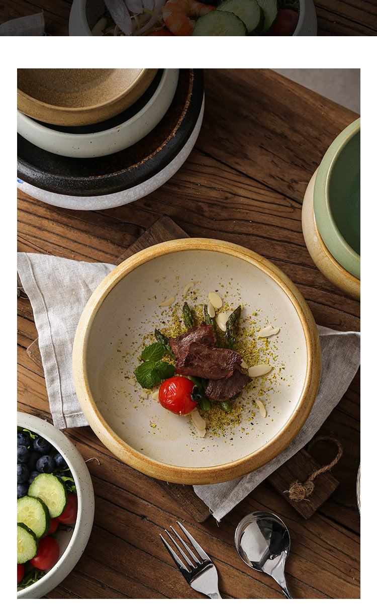 Retro Japanese Style Ceramic Bowl Creative Personality Household Rice Bowl Restaurant Special Snack Bowl Dessert Salad Bowl