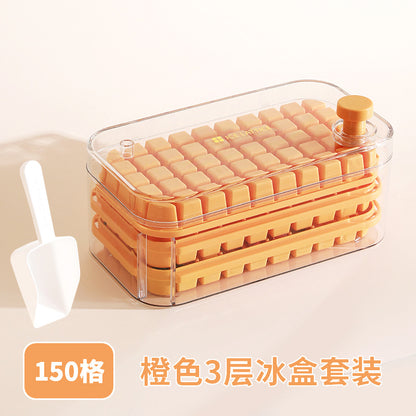 Ice Cube Mold Food Grade Household Pressed Ice Tray Large Capacity Ice Cube Storage Box Refrigerator Homemade Frozen Ice Artifact