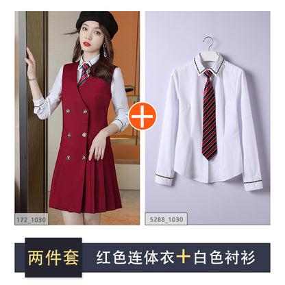【Fashionable Pleated Skirt】Blue Dress for Women Autumn 2026 New Style Unique Design Korean Version Suspender Dress