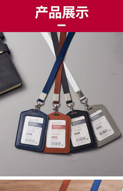 High-End Genuine Leather Card Holder with Company Logo Printing, Leather Name Badge, Employee Id Card, Access Card Holder