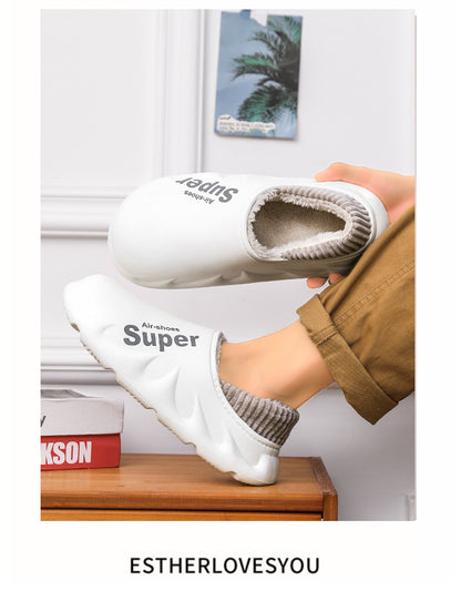 Waterproof Cotton Slippers for Men in Winter, Velvet Warm Anti-Slip Bag and Cotton Shoes for Outer Wear, Thick-Soled Winter Home Shoes Wholesale