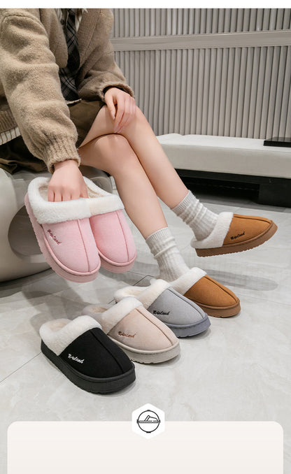 Cotton Slippers for Women in Autumn and Winter Indoor Home Non-Slip Fleece-Lined Warm Thick-Soled Couples Outer Wear Plush Cotton Shoes