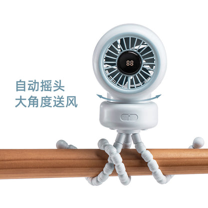 Cross-border stroller octopus mini fan outdoor silent large air volume shaking head can be handheld USB charging