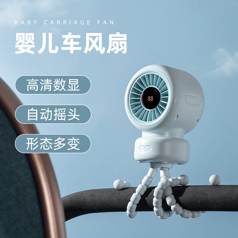 Cross-border stroller octopus mini fan outdoor silent large air volume shaking head can be handheld USB charging