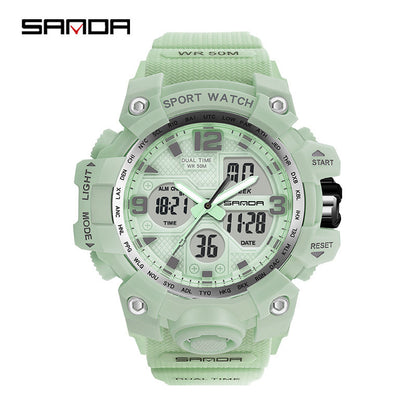Sanda Hot-Selling Watch Korean Version Student Party Multi-Functional Waterproof Alarm Clock Electronic Watch Cool Dual Display Luminous Sports Watch by PDG ibma