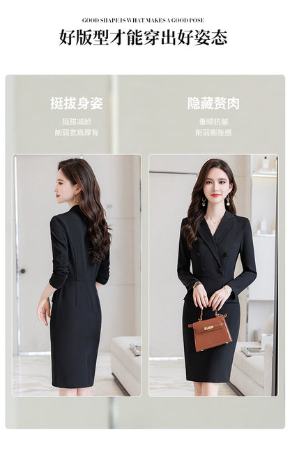 French Hepburn Style Small Black Dress High Sense High Cold Royal Sister Fried Street Small Fragrance Style Pleated Professional Suit dress Summer