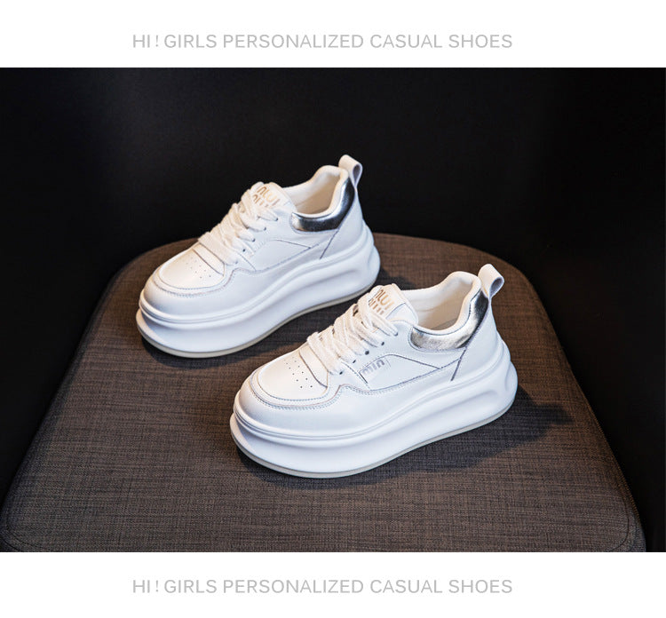 Thick-Soled White Sneakers for Women 2026 Spring and Autumn Hot-Selling Genuine Leather Breathable Sneakers for Women, Super Popular Versatile Casual Platform Shoes