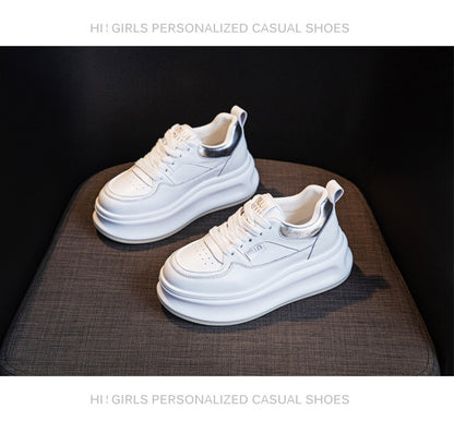 Thick-Soled White Sneakers for Women 2026 Spring and Autumn Hot-Selling Genuine Leather Breathable Sneakers for Women, Super Popular Versatile Casual Platform Shoes