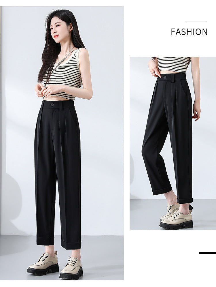 New Style Ice Silk Suit Pants for Petite Women, Cropped Straight-Leg Pants, Summer Thin Cigarette Pants, Free Shipping