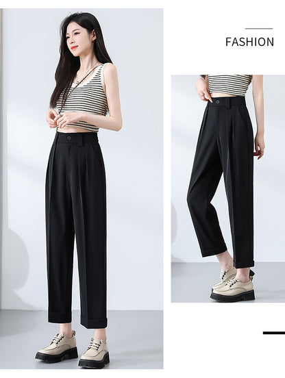 New Style Ice Silk Suit Pants for Petite Women, Cropped Straight-Leg Pants, Summer Thin Cigarette Pants, Free Shipping