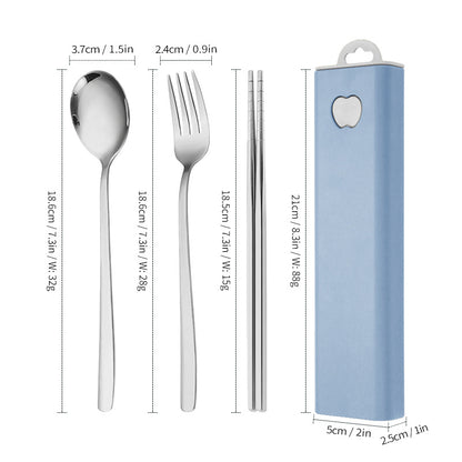 304 Stainless Steel Convenient Tableware Fork, Spoon and Chopsticks Three-Piece Set Outdoor Travel Student Storage Box Tableware Set