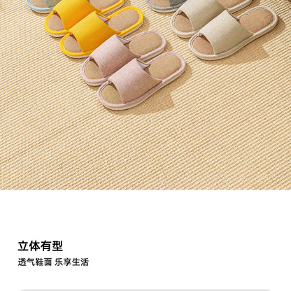 Linen Slippers for Women, Summer Breathable, Sweat-Absorbent, Non-Slip, Silent, Indoor Home Floor Cotton and Linen Slippers, Universal for All Seasons