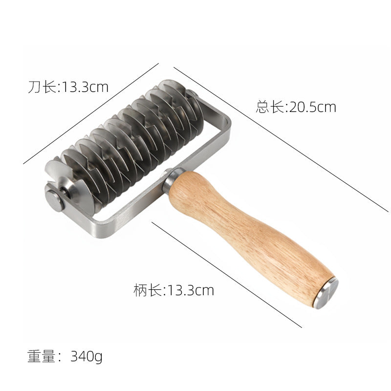 in stock Pizza Mesh Knife Pizza Tools Baking Tools Stainless Steel Wooden Handle Pizza Roller Knife Snack Hob