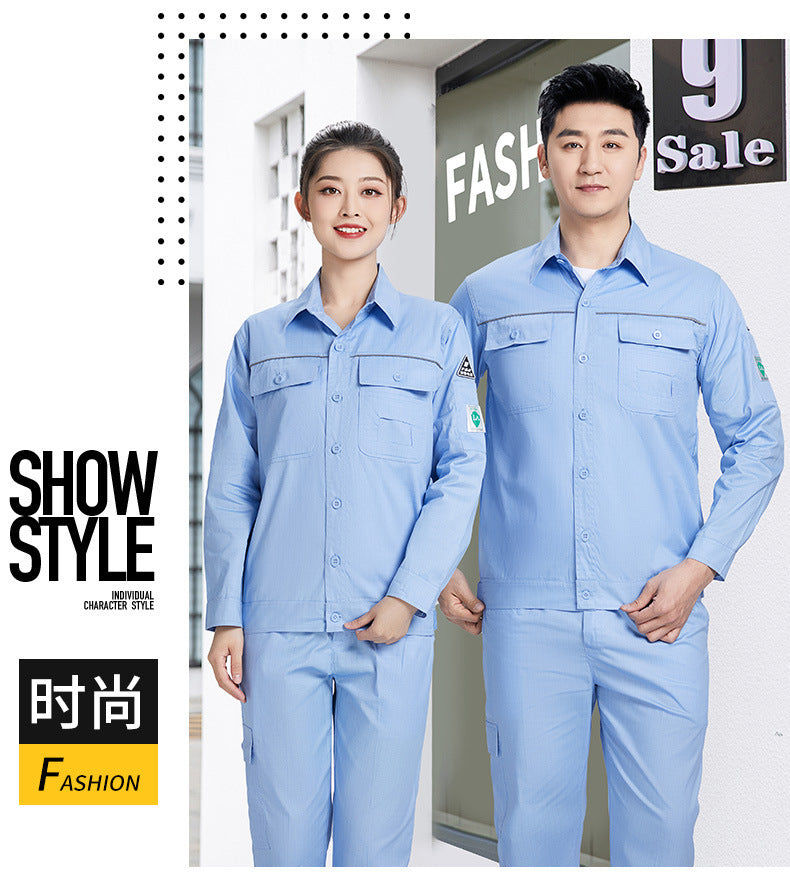 Pure cotton summer anti-static card pocket work clothes gas station filling station thin gas petrochemical long sleeve labor protection clothing