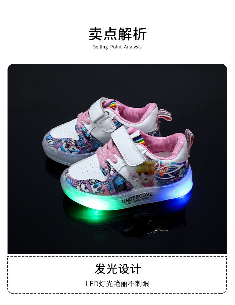2022 New Spring and Autumn Breathable Fashion Sneakers Children's Luminous Shoes Princess Wings Led Light Children's Shoes