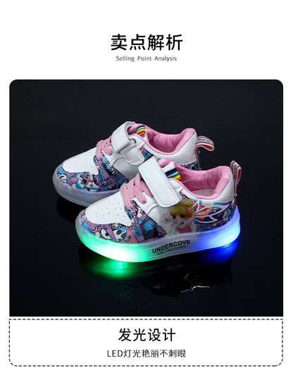 2022 New Spring and Autumn Breathable Fashion Sneakers Children's Luminous Shoes Princess Wings Led Light Children's Shoes
