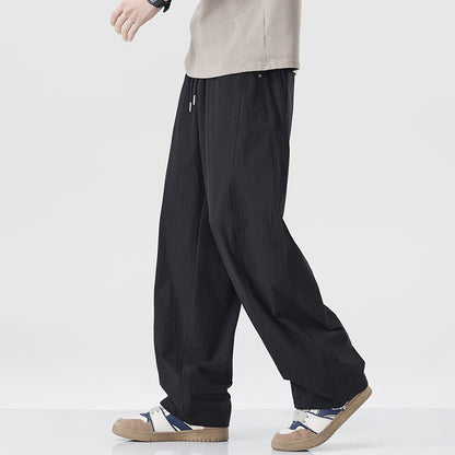 Danpaoni | summer thin casual pants men's American fashion retro loose straight pants elastic waist youth pants