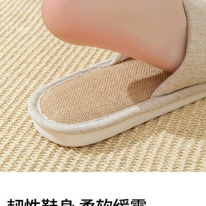 Linen Slippers for Women, Summer Breathable, Sweat-Absorbent, Non-Slip, Silent, Indoor Home Floor Cotton and Linen Slippers, Universal for All Seasons
