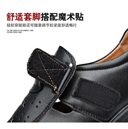 Leather cowhide special clearance shoes hollow leather sandals men's casual hole shoes middle-aged business dad shoes