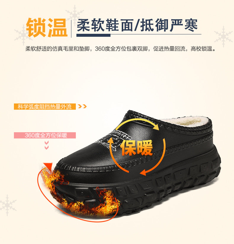 Men's Cotton Slippers Winter 2025 New Home Cross-Border Fleece Chef Cotton Shoes for Outdoor Wear, Non-Slip Waterproof Closed-Toe Cotton Shoes