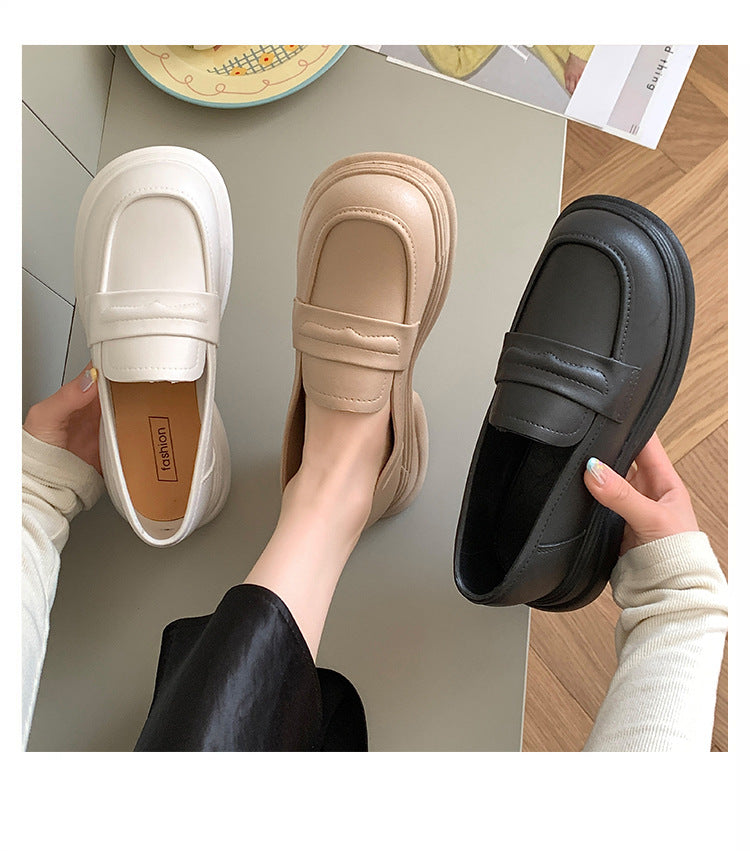 Thick-Soled Loafers British Style Slip-On White Shoes for Women 2025 New Versatile Toe-Toe Shoes Cross-Border Foreign Trade Women's Shoes