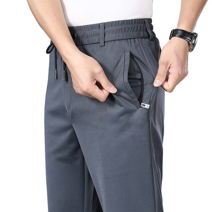 Autumn and Winter fleece-lined Casual Pants Straight Elastic Waist Stretch Pants Men's Thickened Business Men's Pants Elastic Waist Warm Pants